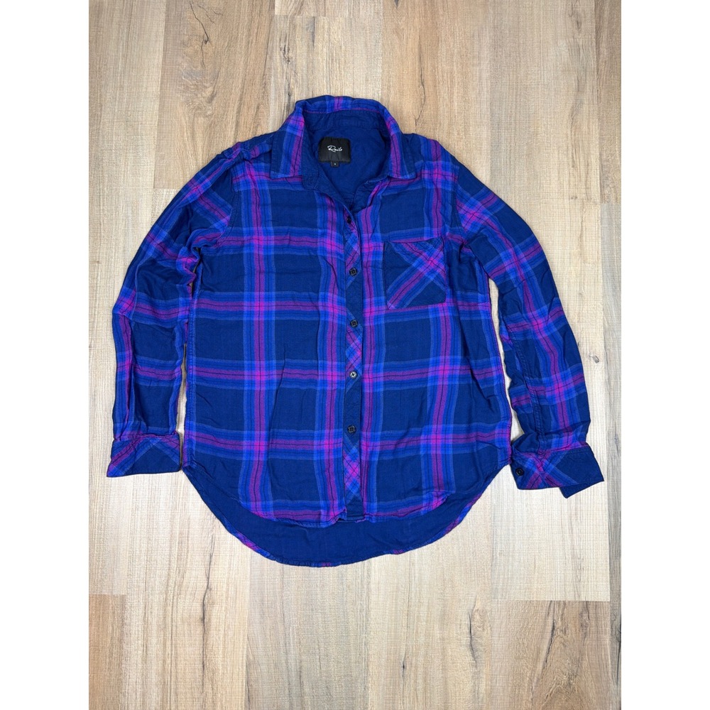 Rails Taitum Navy Ultraviolet Plaid Rayon Button Down Shirt Small